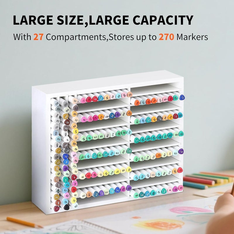 AUTOARK Wooden Marker Storage Organizer,Holds 270 Markers,Pens,Pencils & Art Supplies,Vertical Space-Saving Desk Storage for Artists,Teachers,Office & Classroom,White,AHK-066 - Image 3